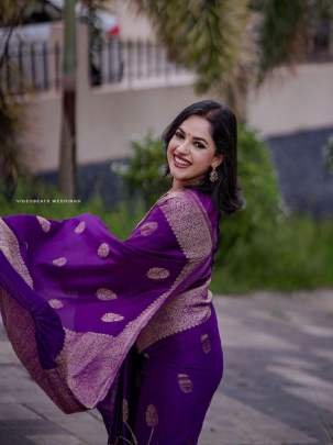Purple Butta Jacquard Work Lichi Silk Saree