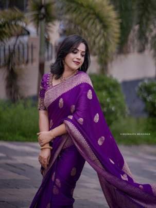 Purple Butta Jacquard Work Lichi Silk Saree