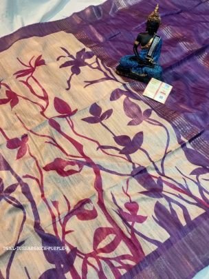 Purple Casual Screen Printed Original Tussar Ghicha Silk Saree 4