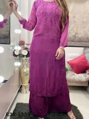 Purple Chain Stitch Work Designer Palazo Suits