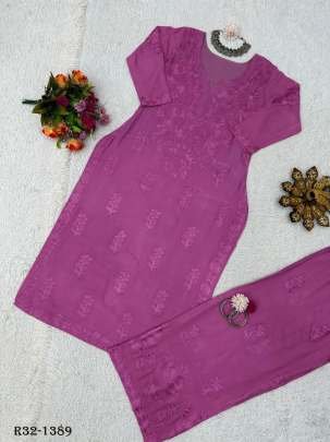 Purple Chain Stitch Work Designer Palazo Suits