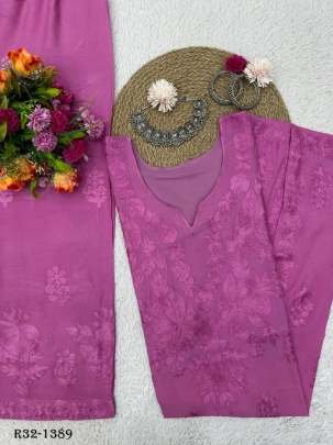 Purple Chain Stitch Work Designer Palazo Suits
