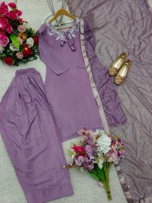 Purple Charm Premium Embroidered Kurti And Farsi Salwar With Elegant Dupatta