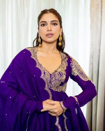 Purple Chinon Silk Embroidered Anarkali Gown with Dupatta