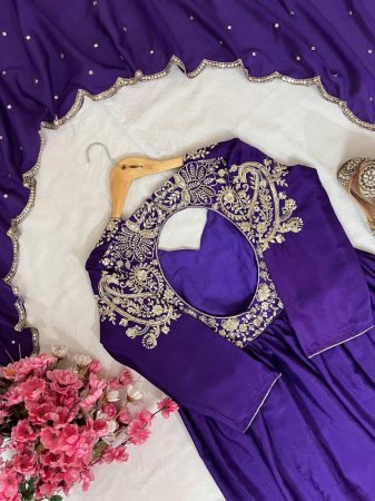 Purple Chinon Silk Embroidered Anarkali Gown with Dupatta