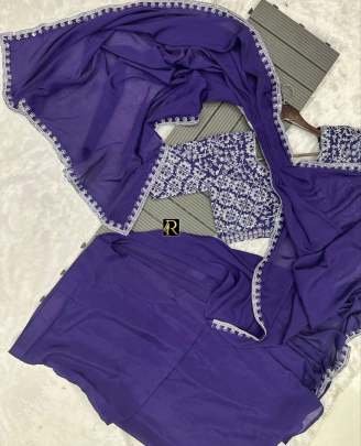 Purple Chinon Silk Embroidery Ready To Wear Saree With Embroidery Blouse