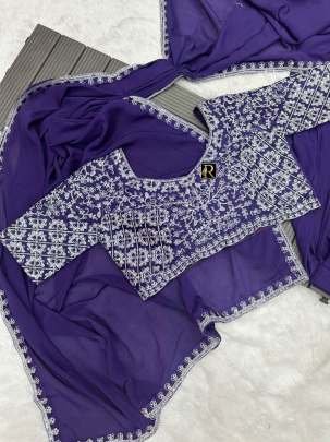 Purple Chinon Silk Embroidery Ready To Wear Saree With Embroidery Blouse