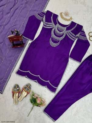 Purple Chinon silk Sequence with Rivet moti Top Pant With Dupatta