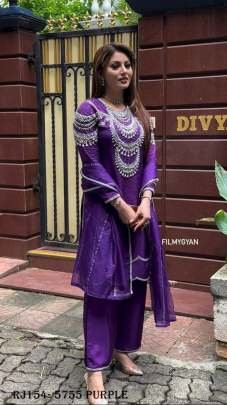 Purple Chinon silk Sequence with Rivet moti Top Pant With Dupatta