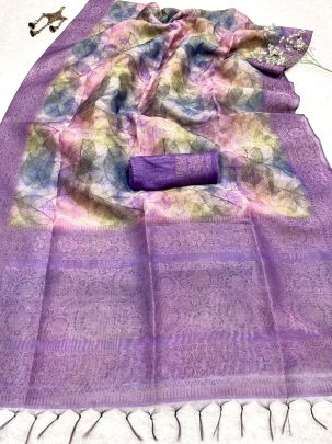 Purple Classic Printed Pure Smooth Chanderi Silk Saree