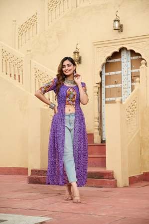 Purple Colour Bandhani Print Work Navratri Kurti