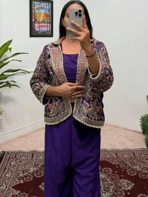 Purple Colour Chinon Fabric Indo Western Dress