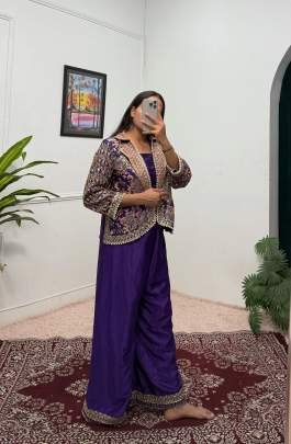 Purple Colour Chinon Fabric Indo Western Dress