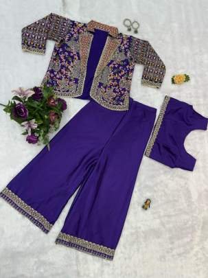 Purple Colour Chinon Fabric Indo Western Dress