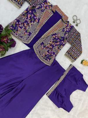 Purple Colour Chinon Fabric Indo Western Dress