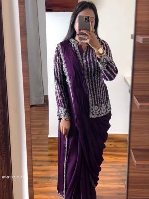 Purple Colour Rangoli Silk Ready To Wear Designer Saree
