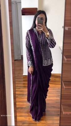 Purple Colour Rangoli Silk Ready To Wear Designer Saree