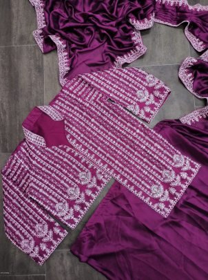 Purple Colour Rangoli Silk Ready To Wear Designer Saree