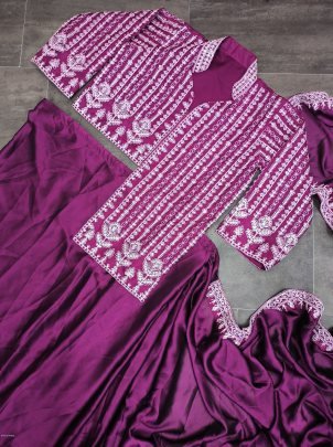Purple Colour Rangoli Silk Ready To Wear Designer Saree