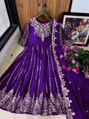 New Gown With Sequence Embroidery Work
