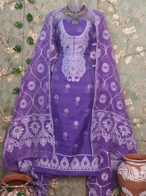 Purple Designer Dhakai Jamdani Dress Material
