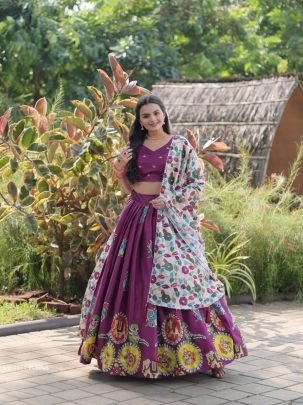 Purple Designer Dola Silk Lehenga Choli With Dori Latkan