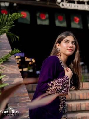 Purple Designer Embroidery Work Velvet Kurtis Palazo With Dupatta