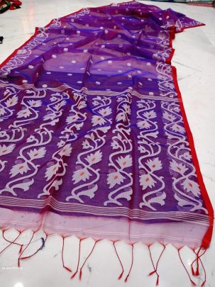 Purple Designer Maslin Jamdani Saree