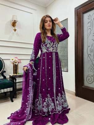 Purple Designer Zari Embroidery Work Georgette Gown