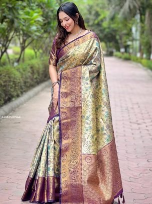 Purple Dharmavaram Saree With Unstitched Blouse