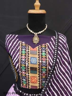Purple Digital Printed Muslin Cotton Lehenga Choli With Real Mirror Work