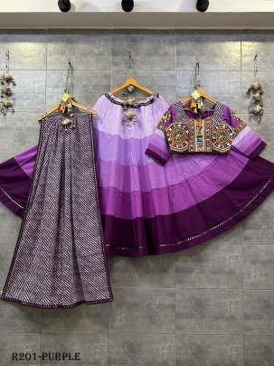 Purple Digital Printed Muslin Cotton Lehenga Choli With Real Mirror Work