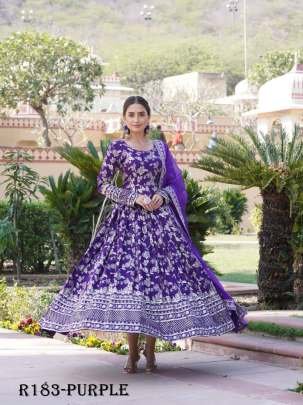 Purple Embroidered Viscose Stitched Gown With Sequence Work