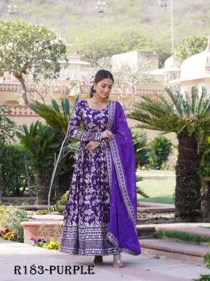 Purple Embroidered Viscose Stitched Gown With Sequence Work