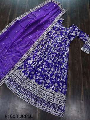 Purple Embroidered Viscose Stitched Gown With Sequence Work