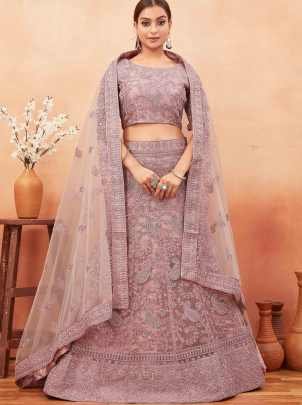 Purple Embroidered Work Net Lehenga choli