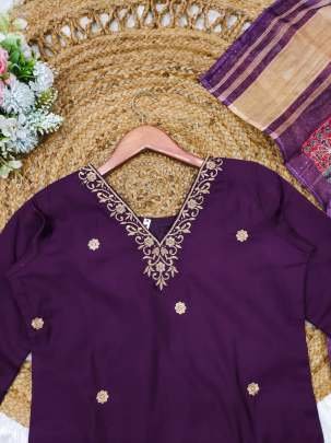 Purple Exclusive Festival Wear Readymade Multi Work Roman Silk Kurtis Set