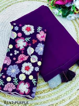 Purple Faux Georgette Saree With 3D Embroidered Blouse