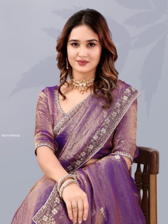 Purple Fendy Silk Thread Saree For Women