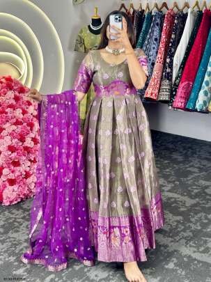 Purple Festival Wear Jacquard Kota Silk Anarkali Suits