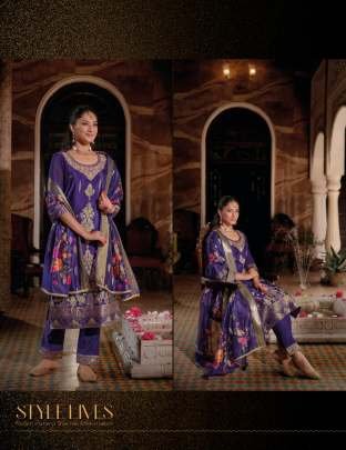 Purple Jacquard Work Kurti Pant With Dupatta