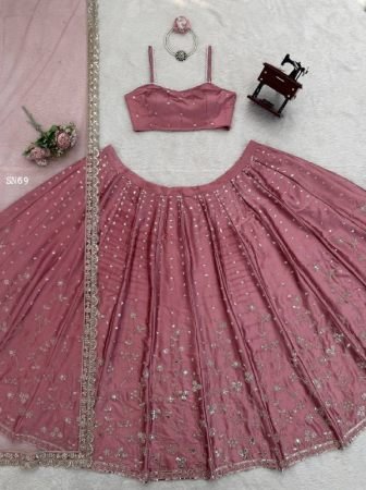 Purple Japan Satin Lehenga Choli with Coding Dori And Sequence Work