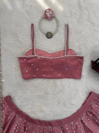 Purple Japan Satin Lehenga Choli with Coding Dori And Sequence Work