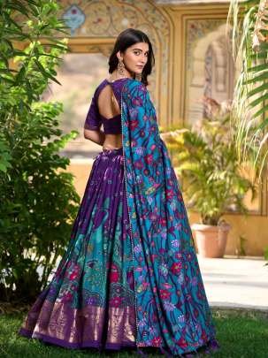 Purple Kalamkari Print Tussar Silk Lehenga Choli With Gota Patti Border Dupatta