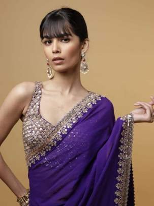 Purple Luxury Look Party Wear Full Body Gold Thread Work Georgette Saree