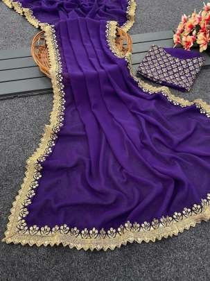 Purple Luxury Look Party Wear Full Body Gold Thread Work Georgette Saree