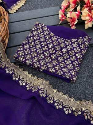 Purple Luxury Look Party Wear Full Body Gold Thread Work Georgette Saree