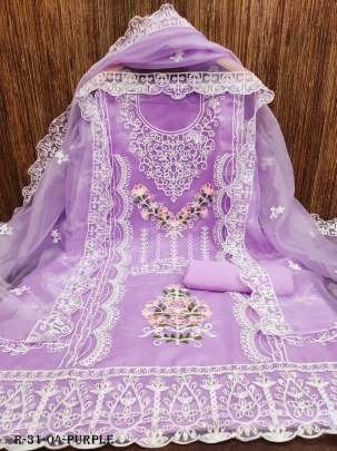 Purple Organza Silk Dress Material