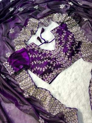 Purple Party Wear Embroidered Soft Zimmy Choo Silk Saree