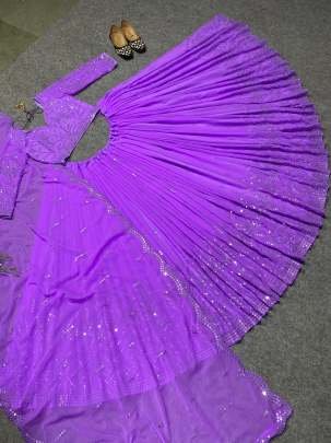 Purple Party Wear Georgette Lehenga Choli With Multi Work